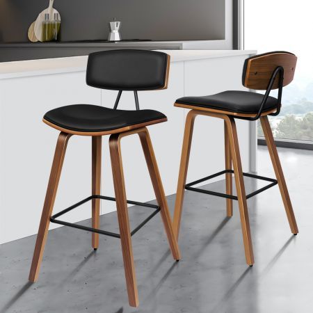 ALFORDSON 2x Wooden Bar Stools Mabel Kitchen Dining Chair Wood Vintage BLACK