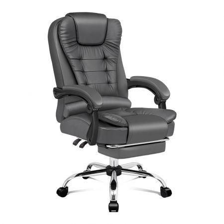 ALFORDSON Office Chair Gaming Executive Computer Racer Footrest PU Leather Seat Grey