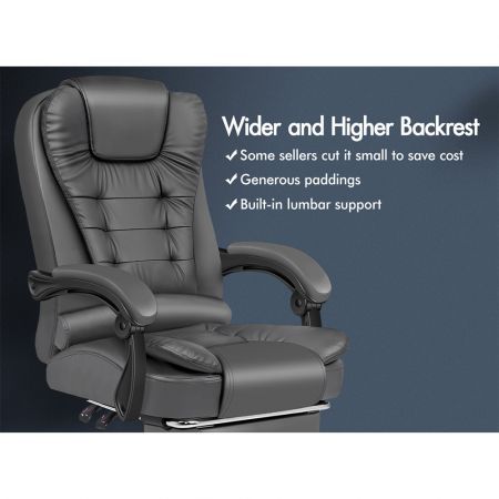 ALFORDSON Office Chair Gaming Executive Computer Racer Footrest PU Leather Seat Grey