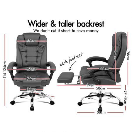 ALFORDSON Office Chair Gaming Executive Computer Racer Footrest PU Leather Seat Grey