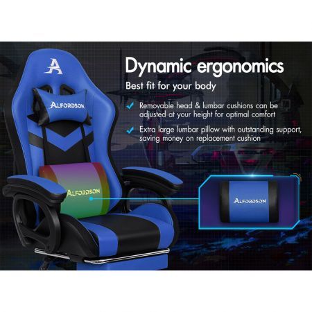 ALFORDSON Gaming Office Chair 12 RGB LED Massage Computer Seat Footrest Blue