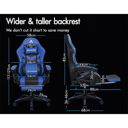 ALFORDSON Gaming Office Chair 12 RGB LED Massage Computer Seat Footrest Blue