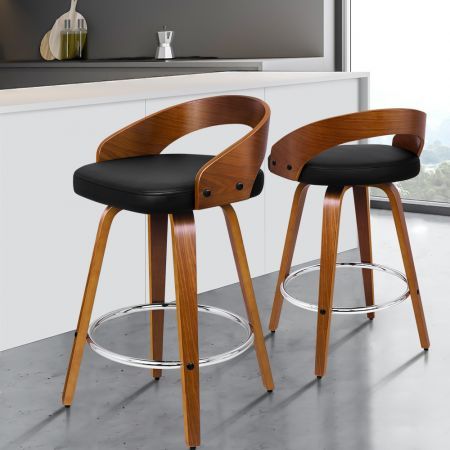 ALFORDSON 2x Wooden Bar Stools Caden Kitchen Swivel Dining Chair BLACK