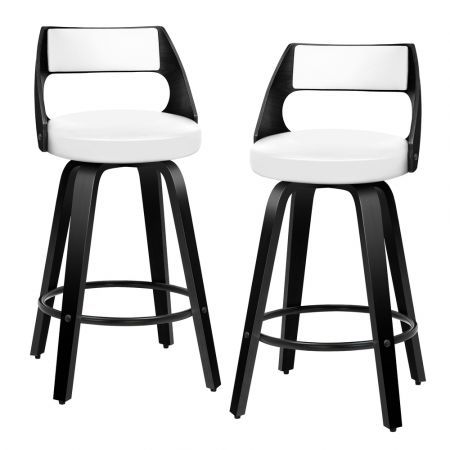 ALFORDSON 2x Swivel Bar Stools Eden Kitchen Wooden Dining Chair BLACK WHITE