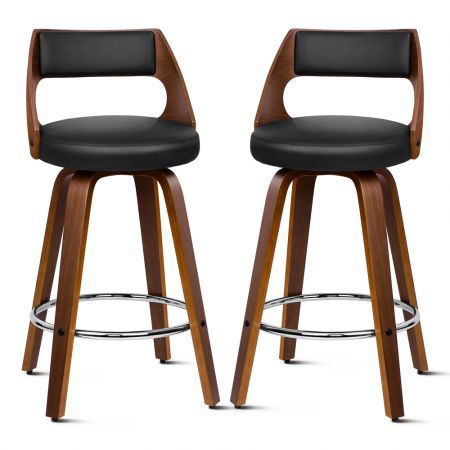 ALFORDSON 2x Wooden Bar Stools Eden Kitchen Barstools Swivel Dining Chair BLACK