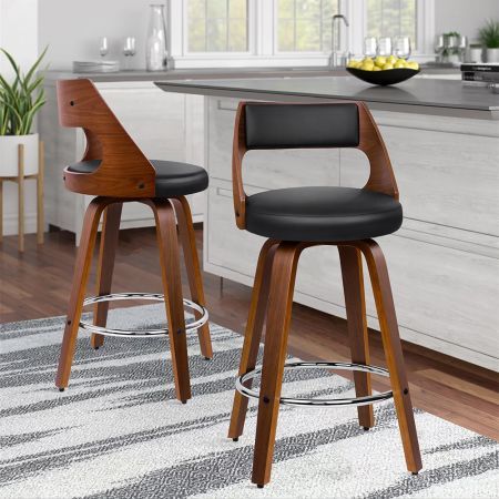 ALFORDSON 2x Wooden Bar Stools Eden Kitchen Barstools Swivel Dining Chair BLACK