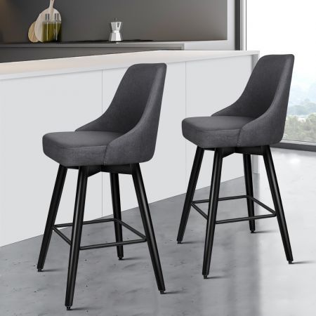 ALFORDSON 2x Swivel Bar Stools Kitchen Dining Chair Cafe Wooden DARK GREY