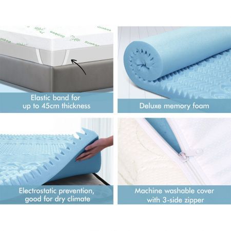 Starry Eucalypt KING SINGLE Memory Foam Mattress Topper 7 Zone  5cm COOL GEL