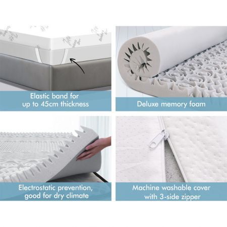 STARRY EUCALYPT Memory Foam Mattress Topper 7-Zone Graphite Infused 8cm Single