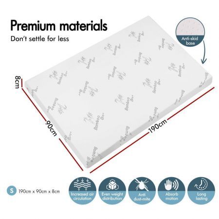 STARRY EUCALYPT Memory Foam Mattress Topper 7-Zone Graphite Infused 8cm Single