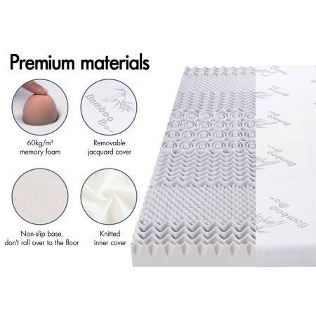 STARRY EUCALYPT Memory Foam Mattress Topper 7-Zone Graphite Infused 8cm Single