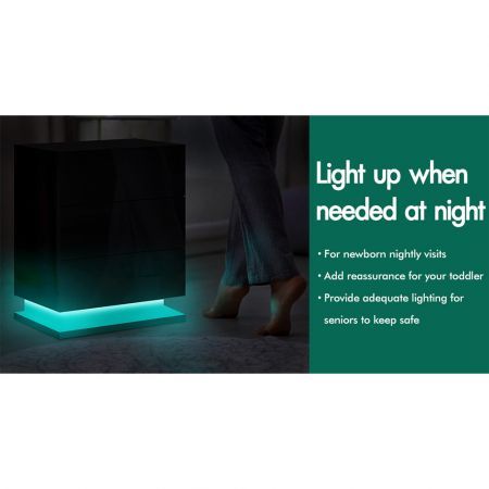 ALFORDSON 2x Bedside Table RGB LED Nightstand 3 Drawers 4 Side High Gloss Black