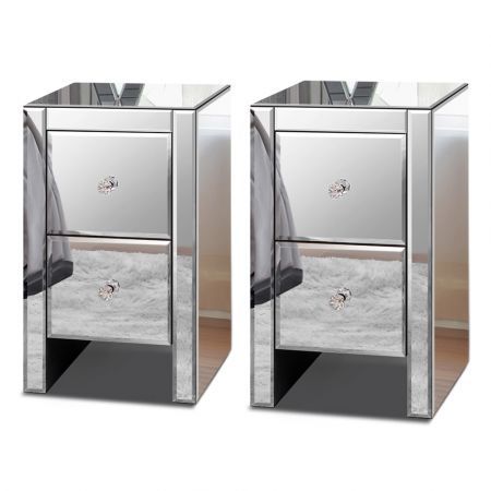 ALFORDSON 2x Mirrored Bedside Table Cabinet Nightstand Side End Table Drawers