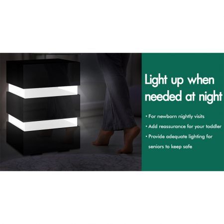 ALFORDSON 2x Bedside Table RGB LED Nightstand 3 Drawers 4 Side High Gloss Black