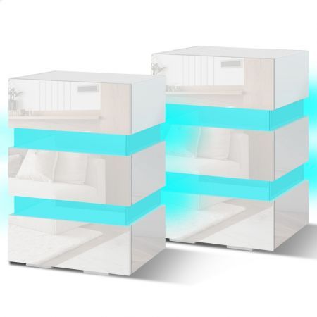 ALFORDSON 2x Bedside Table RGB LED Nightstand 3 Drawers 4 Side High Gloss White