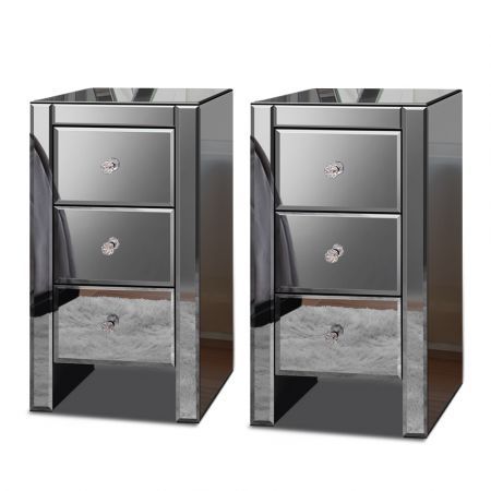 ALFORDSON 2x Mirrored Bedside Table Cabinet Nightstand Side End Table Drawers