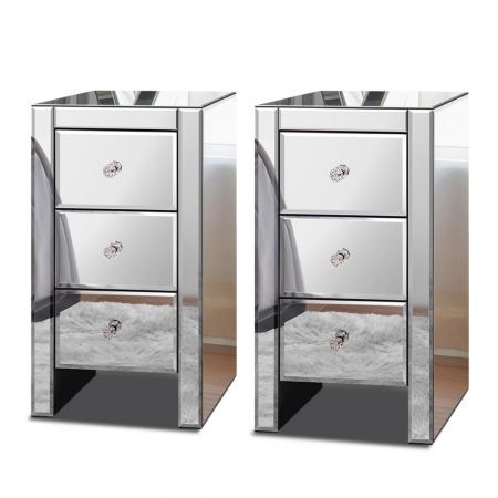 ALFORDSON 2x Mirrored Bedside Table Cabinet Nightstand Side End Table Drawers