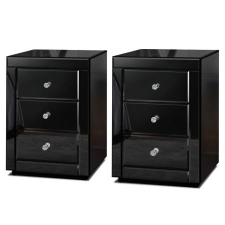 ALFORDSON 2x Mirrored Bedside Table Cabinet Nightstand Side End Table Drawers