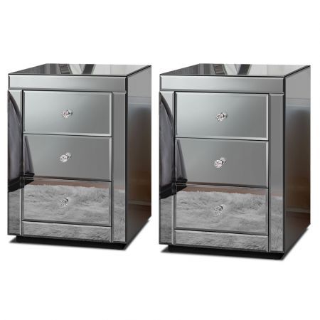 ALFORDSON 2x Mirrored Bedside Table Cabinet Nightstand Side End Table Drawers