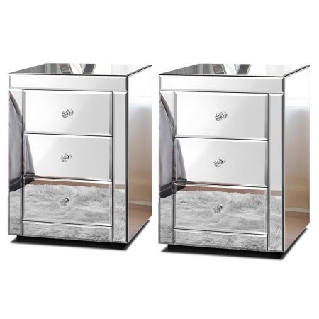 ALFORDSON 2x Mirrored Bedside Table Cabinet Nightstand Side End Table Drawers