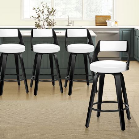 ALFORDSON 4x Swivel Bar Stools Eden Kitchen Wooden Dining Chair BLACK WHITE