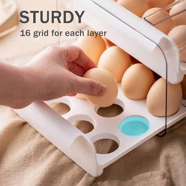 Large Capacity Egg Holder for Refrigerator Egg Storage Container Stackable Clear Plastic(Orange-2 Layer)