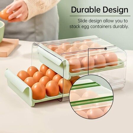 Large Capacity Egg Holder for Refrigerator Egg Storage Container Stackable Clear Plastic(Orange-2 Layer)