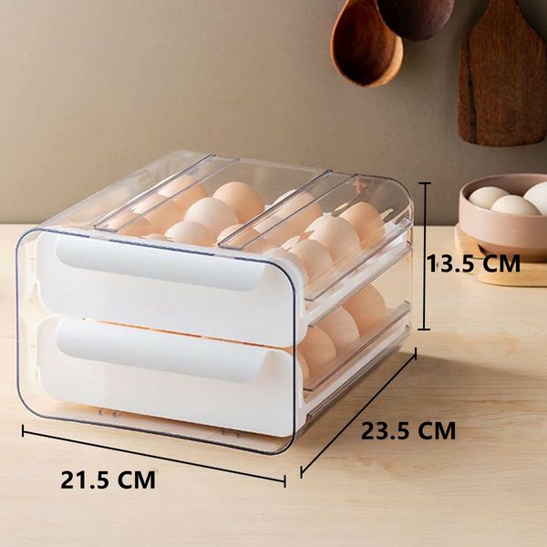 Large Capacity Egg Holder for Refrigerator Egg Storage Container Stackable Clear Plastic(Orange-2 Layer)