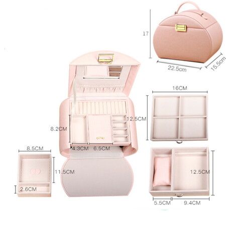 Jewelry Box 3 Tier Travel Jewelry Boxes Pu Leather Jewelry Handbag Organizer  Gift for Her Mother day Pink