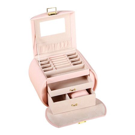 Jewelry Box 3 Tier Travel Jewelry Boxes Pu Leather Jewelry Handbag Organizer  Gift for Her Mother day Pink