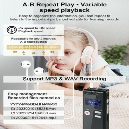 64GB Digital Voice Recorder for Lectures Meetings,Tape Recorder Audio Recording Device with Playback,3072kbps Dictaphone Sound Recorder,Password,Support TF Expansion