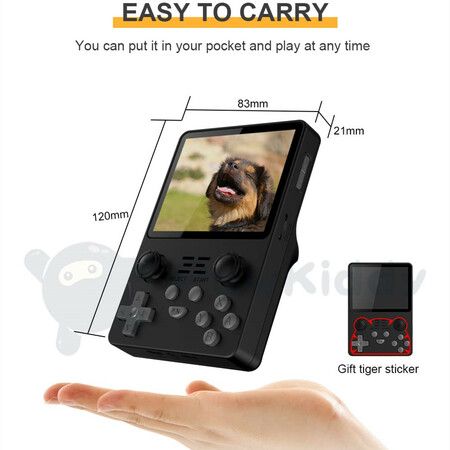 Handheld Retro Game Console 3.5 Inch IPS Screen Built-in 10000 Games PS1/PSP/GBA/GBC/BIN/FC/MD 16G+64G-Black