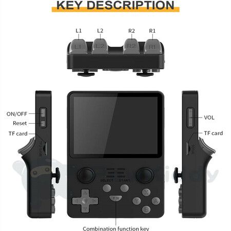 Handheld Retro Game Console 3.5 Inch IPS Screen Built-in 10000 Games PS1/PSP/GBA/GBC/BIN/FC/MD 16G+64G-Black