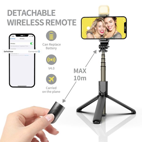 Selfie Stick Tripod with Fill Light,Aluminium Alloy Selfie Stick Tripod Stand & Phone Holder with Wireless Remote,Selfie Light for Live Streaming,Makeup,YouTube Video,Compatible with iOS/Android