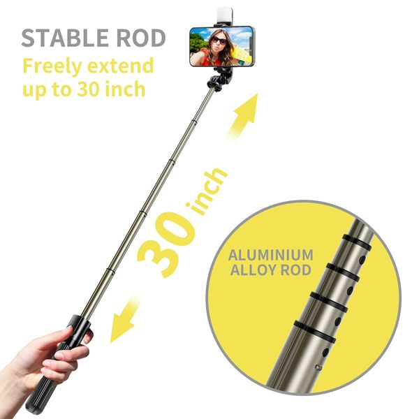 Selfie Stick Tripod with Fill Light,Aluminium Alloy Selfie Stick Tripod Stand & Phone Holder with Wireless Remote,Selfie Light for Live Streaming,Makeup,YouTube Video,Compatible with iOS/Android