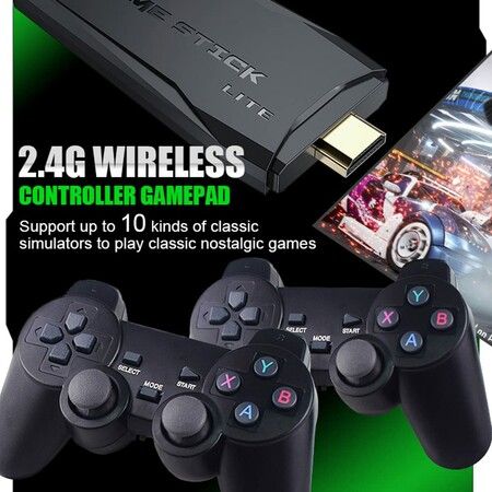 Wireless Retro Game Console Plug Play Video Game Stick Built in 3500+ Games Dual 2.4G Wireless Controllers-32G