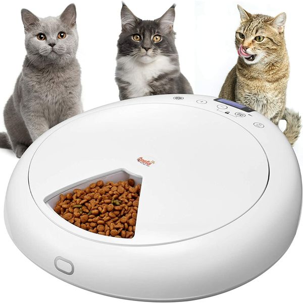 Automatic Dog Feeder 6 Meals Automatic Pet Feeder with Programmable Timer Dry and Wet Food Dispenser for Kitten Small Dog Voice Recording and Playback