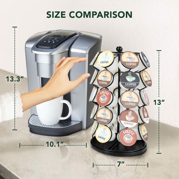 Coffee Pod Carousel,Compatible with K-Cups,35 Pack Storage,Spins 360-Degrees,Lazy Susan Platform,Modern Black Design,Home or Office Kitchen Counter Organizer