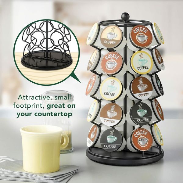 Coffee Pod Carousel,Compatible with K-Cups,35 Pack Storage,Spins 360-Degrees,Lazy Susan Platform,Modern Black Design,Home or Office Kitchen Counter Organizer