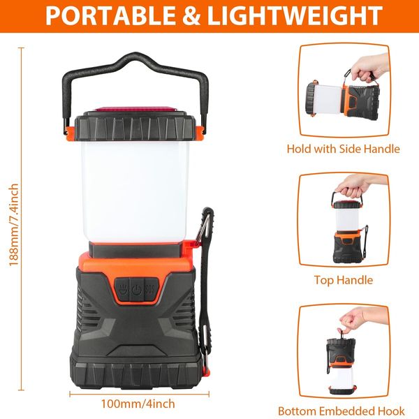 LED Camping Lantern,Rechargeable Flashlights with 3000LM,Dimmable Battery Powered Camping Lights,Daylight Warm Light 8 Modes,4400mAh Power Bank,Portable Waterproof Tent Light for Hiking,Survival (Orange)