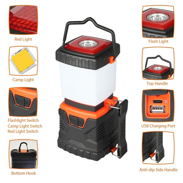 LED Camping Lantern,Rechargeable Flashlights with 3000LM,Dimmable Battery Powered Camping Lights,Daylight Warm Light 8 Modes,4400mAh Power Bank,Portable Waterproof Tent Light for Hiking,Survival (Orange)