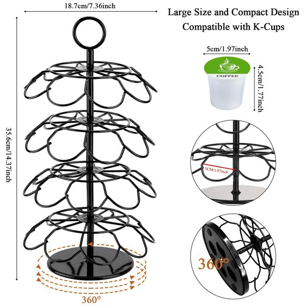 Coffee Pod Holder,Coffee Pod Storage Compatible with K-Cups(36 Pods),Kitchen Detachable Coffee Pod Organizer for Countertop,Spins 360-Degrees Coffee Pod Carousel