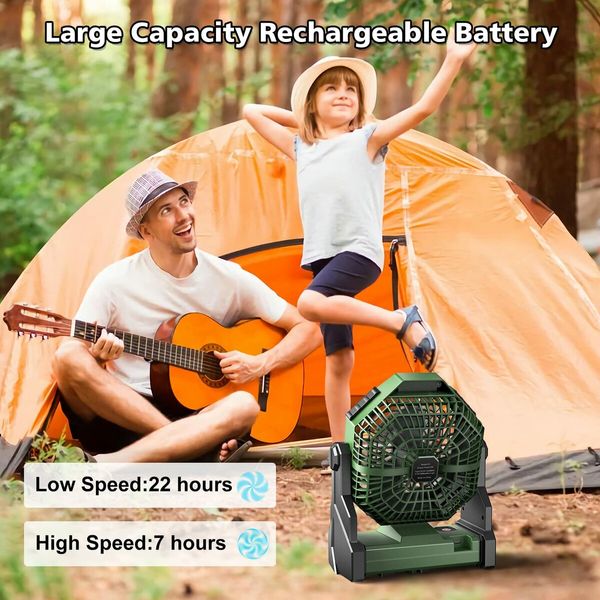 Camping Fan Rechargeable,Battery Powered Fan with LED Lantern,270 Degree Rotation,USB Battery Operated Tent Fan for Camping with Hook,Portable Personal Fan for Travel Picnic Fishing (Green)