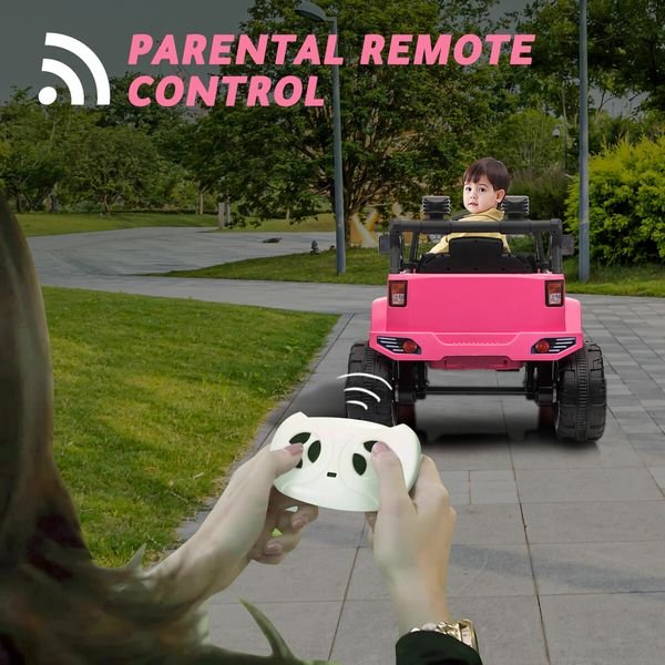 Kids Electric Car Ride On Truck Parental Remote Control Toy Jeep Vehicle 12V Pink Childrens Spring Suspension LED AUX Port