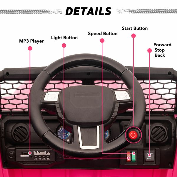 Kids Electric Car Ride On Truck Parental Remote Control Toy Jeep Vehicle 12V Pink Childrens Spring Suspension LED AUX Port