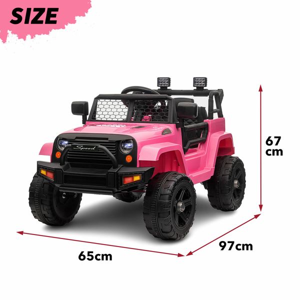 Kids Electric Car Ride On Truck Parental Remote Control Toy Jeep Vehicle 12V Pink Childrens Spring Suspension LED AUX Port