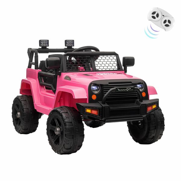 Kids Electric Car Ride On Truck Parental Remote Control Toy Jeep Vehicle 12V Pink Childrens Spring Suspension LED AUX Port