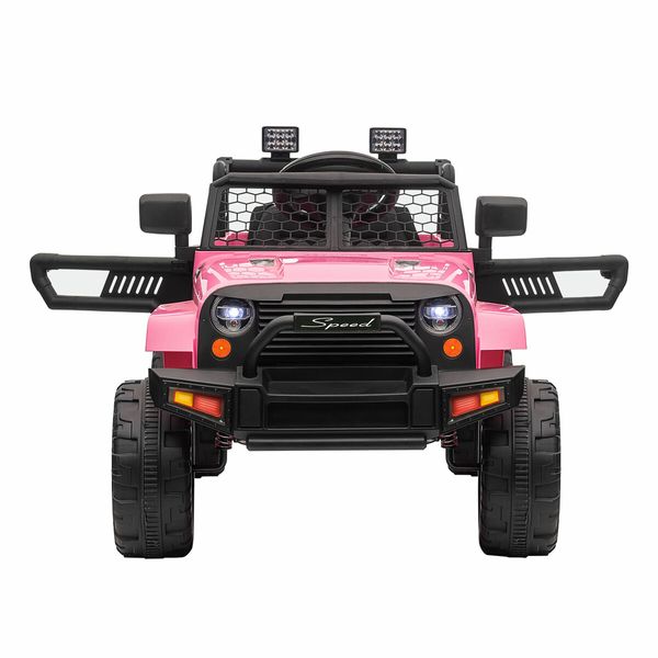 Kids Electric Car Ride On Truck Parental Remote Control Toy Jeep Vehicle 12V Pink Childrens Spring Suspension LED AUX Port