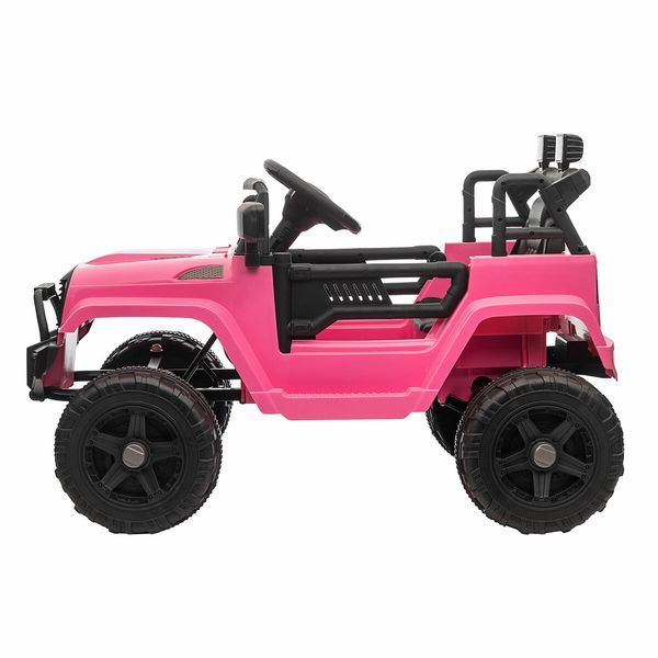 Kids Electric Car Ride On Truck Parental Remote Control Toy Jeep Vehicle 12V Pink Childrens Spring Suspension LED AUX Port