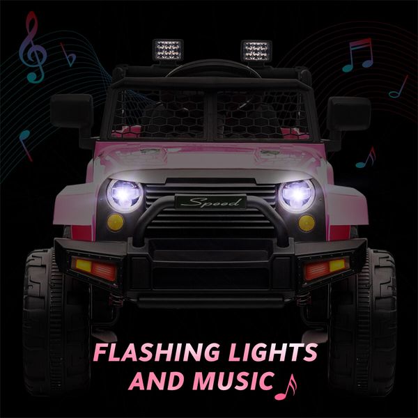 Kids Electric Car Ride On Truck Parental Remote Control Toy Jeep Vehicle 12V Pink Childrens Spring Suspension LED AUX Port